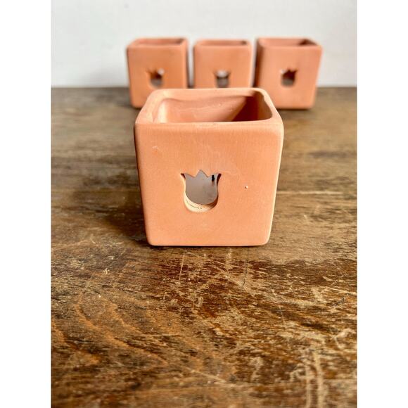 Vintage Square Clay Votive Holders with Tulip Cutout, Set of 4 | Boho Decor - Picture 3 of 5